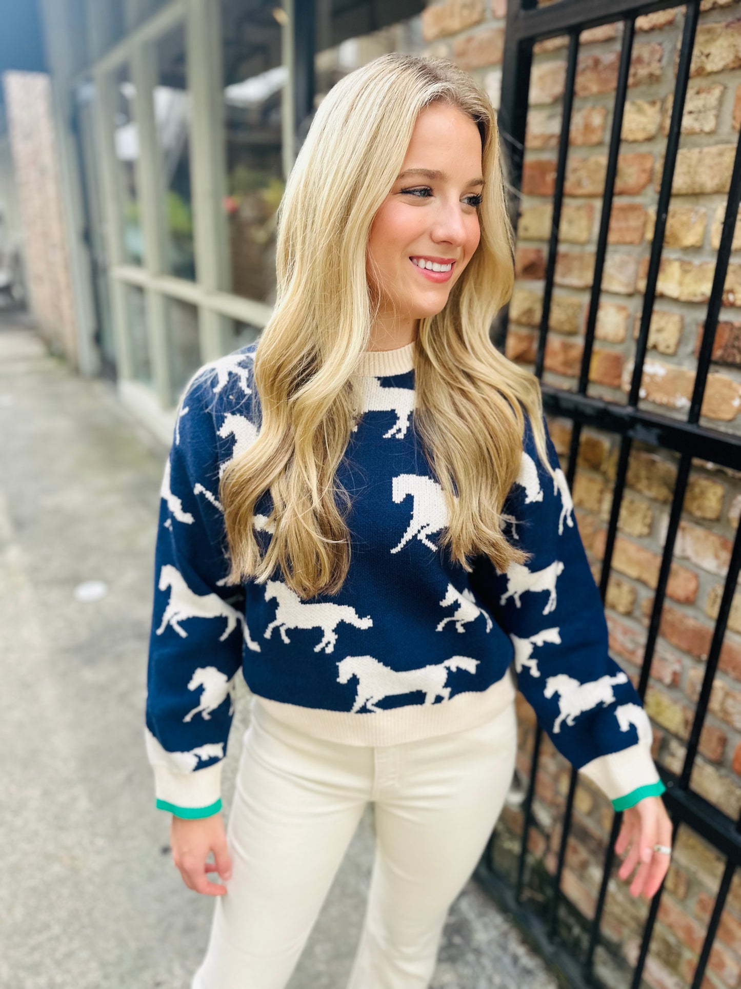 All Over Horse Sweater- Navy