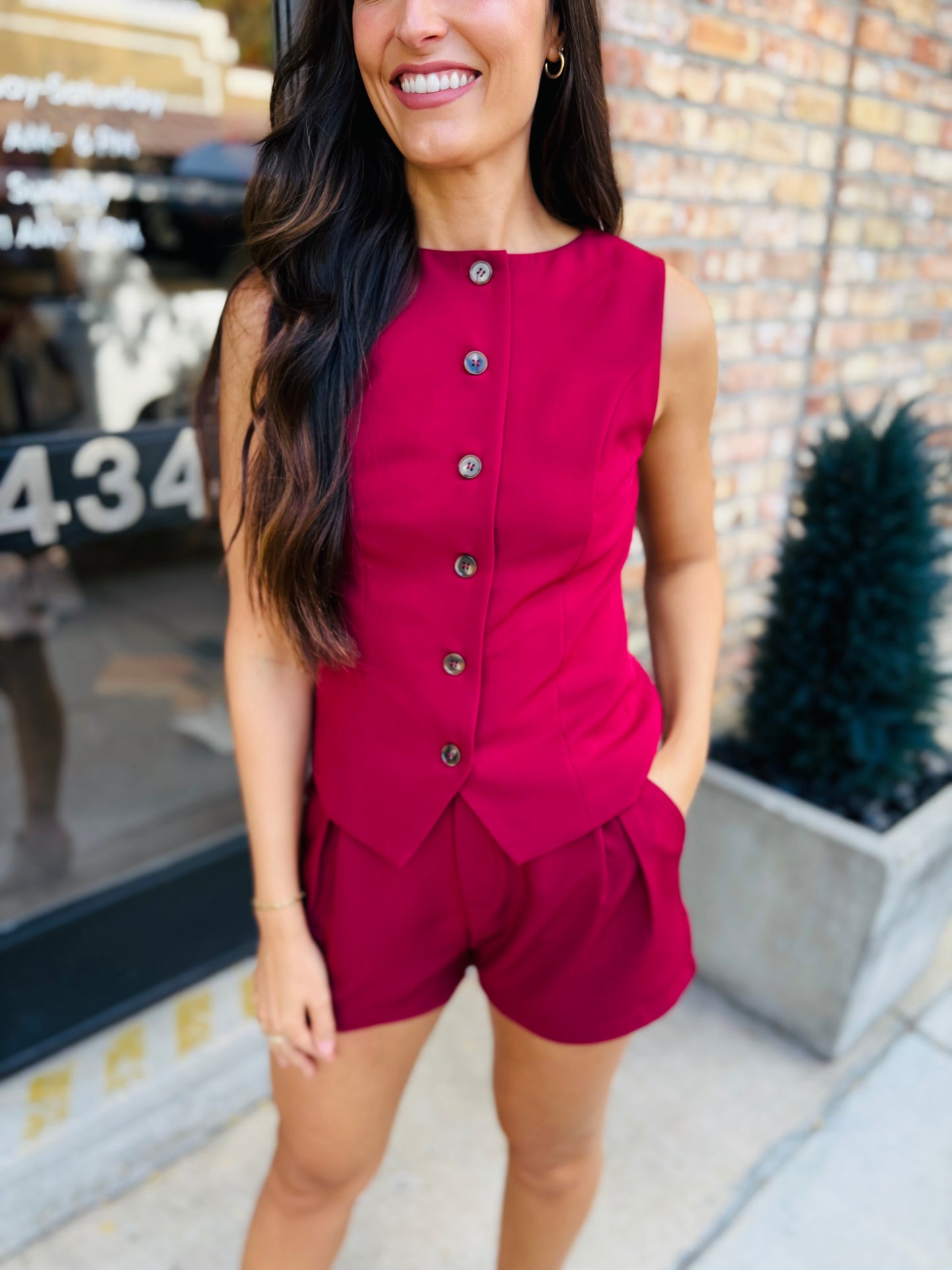 Berry Elastic Shorts- Burgundy