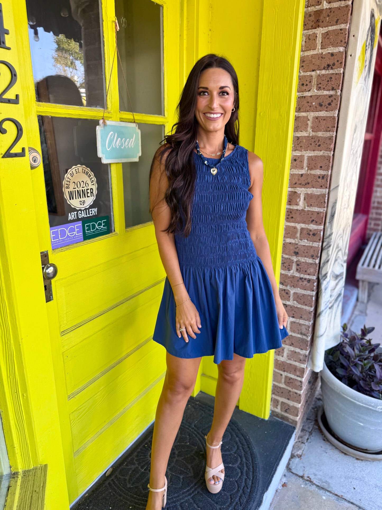 Beck Smocked Mini Dress- Navy