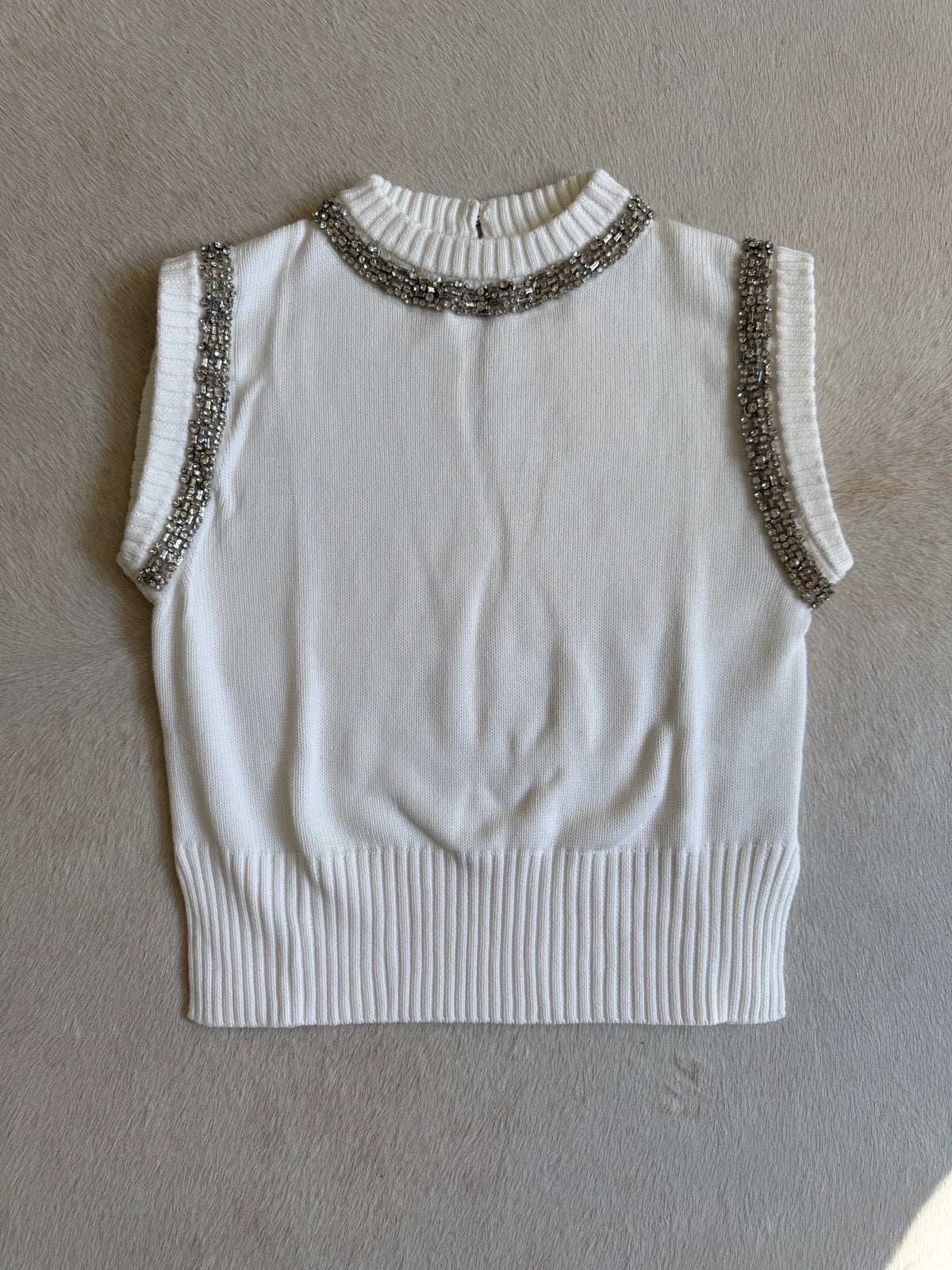 Glamour Edge Rhinestone Tank- White
