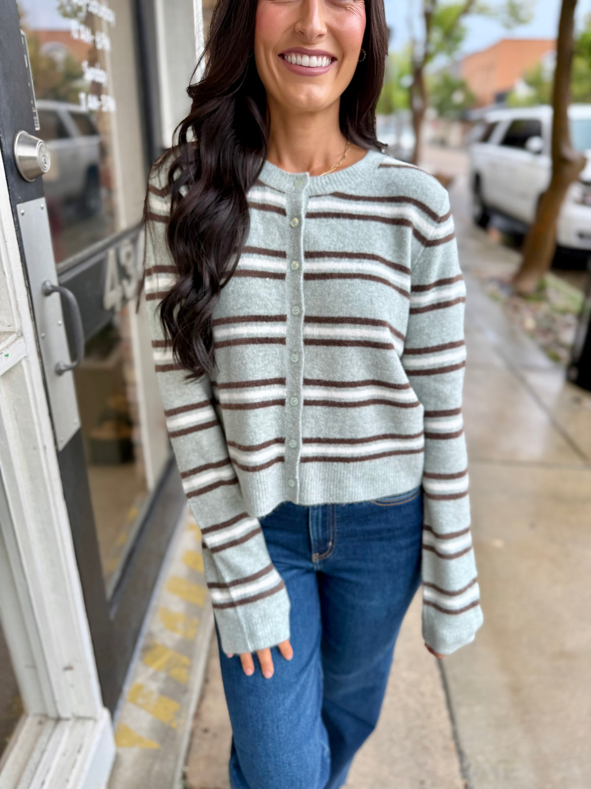 Z Supply Madina Stripe Cardigan- Aqua
