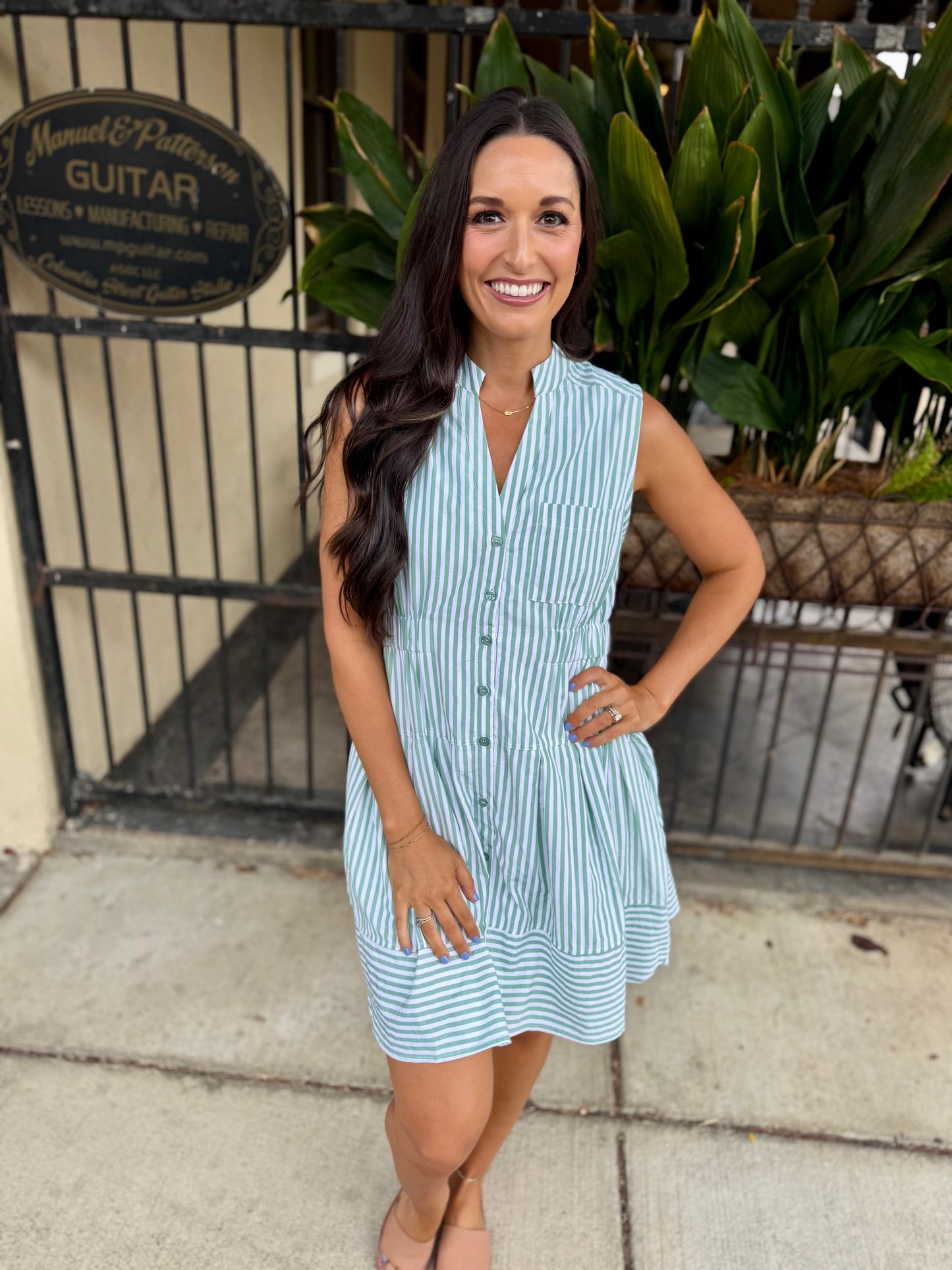 Liv Striped Dress- Sage