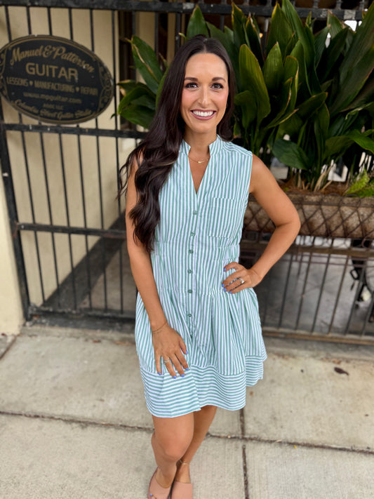 Liv Striped Dress- Sage