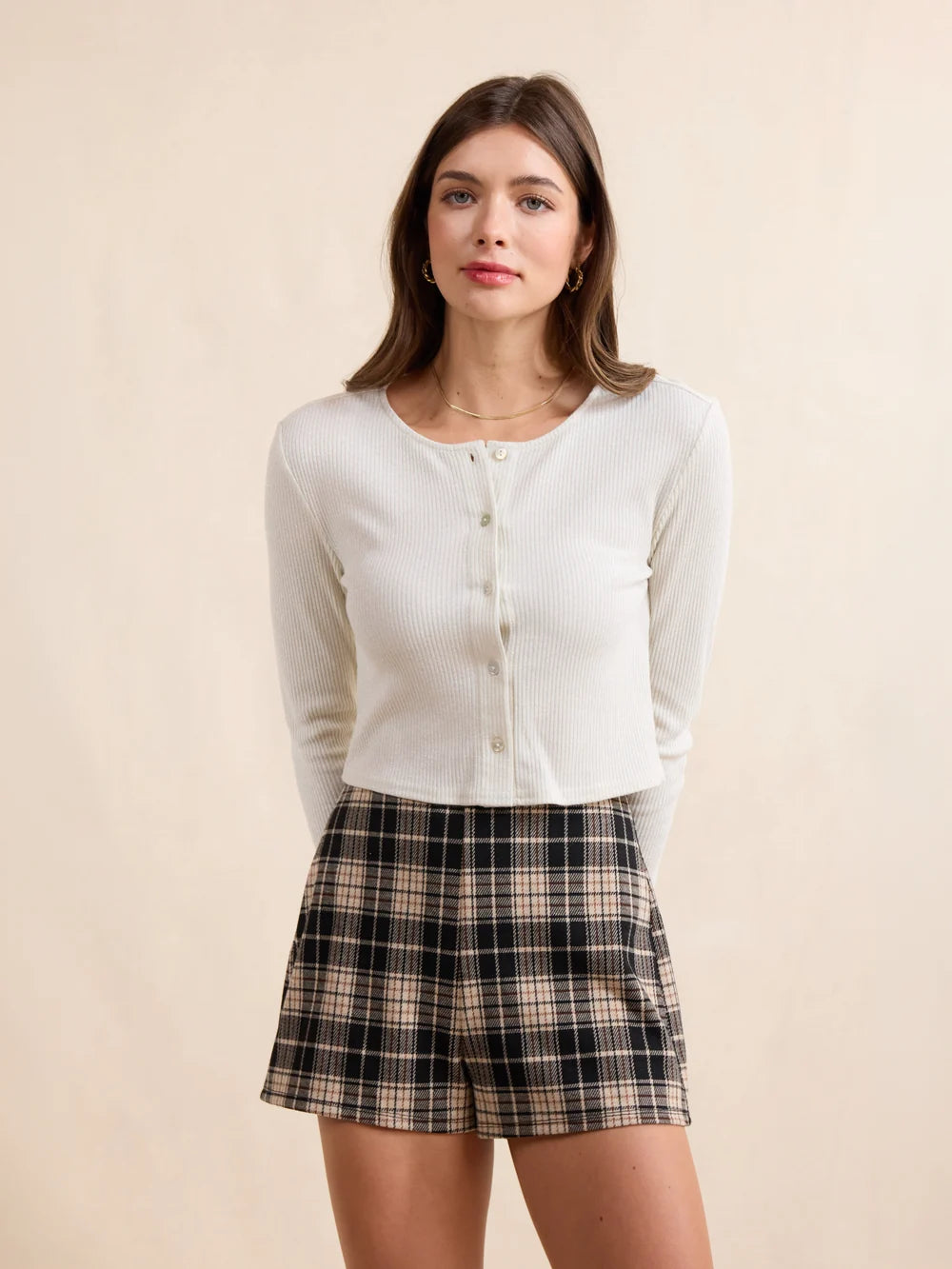 First Toast Ribbed Button Top- Ivory