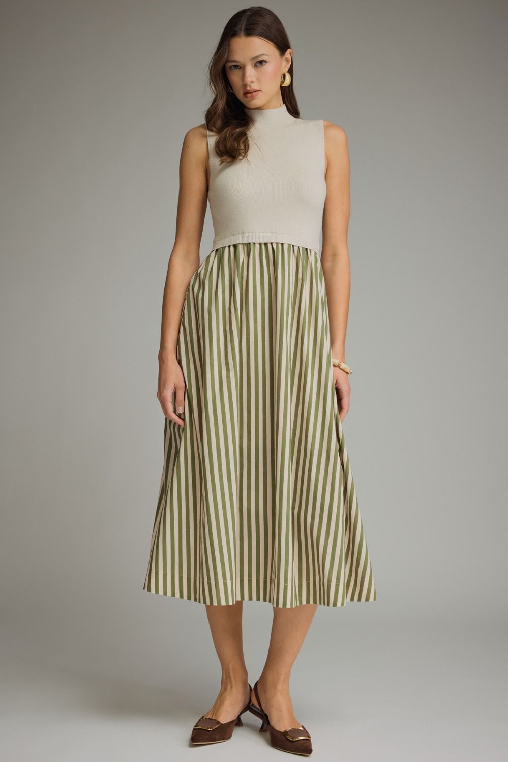 Ainsley Maxi Mock Neck Dress- Ecru
