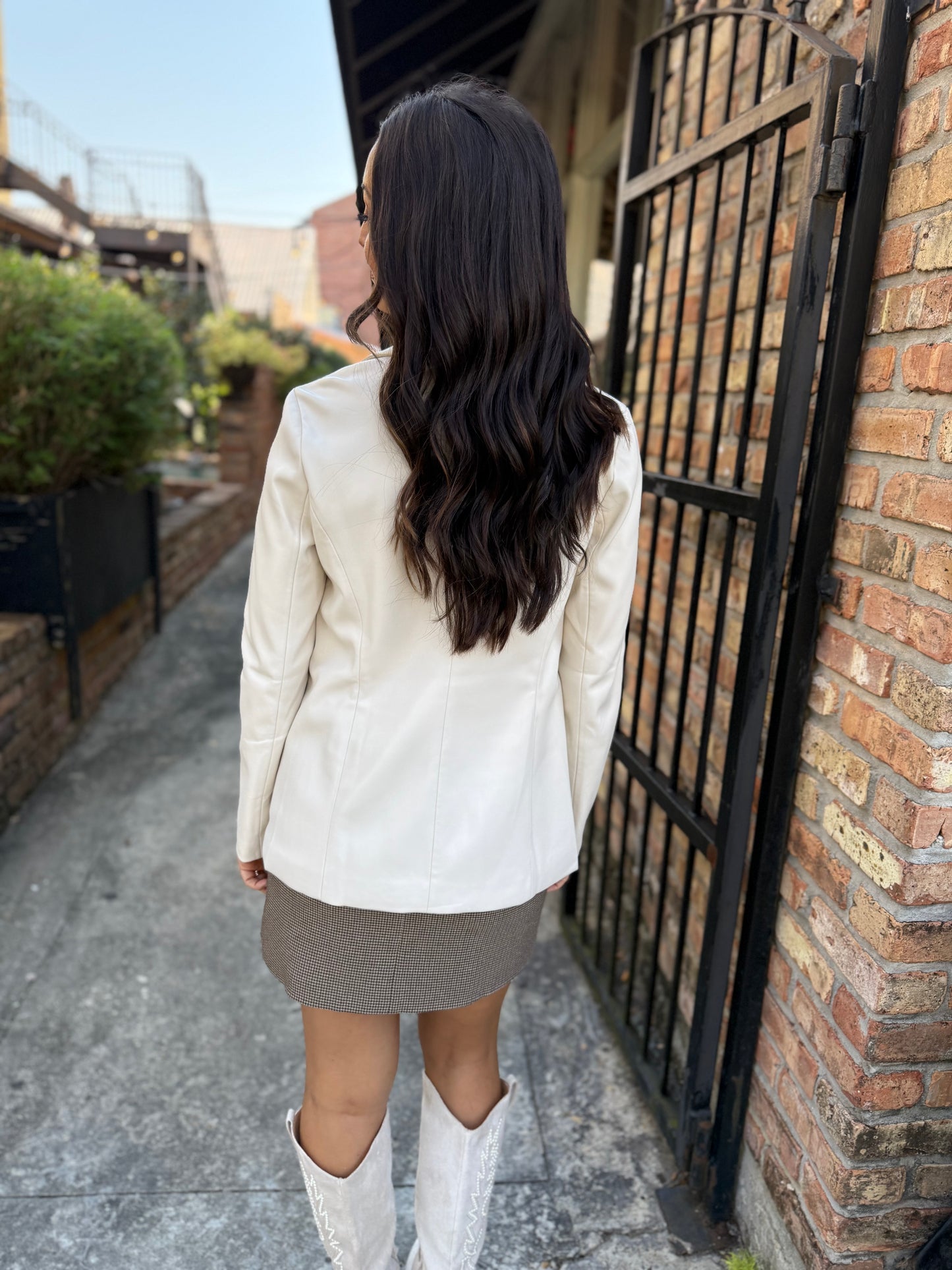 Lemoine Faux Leather Blazer- Ivory