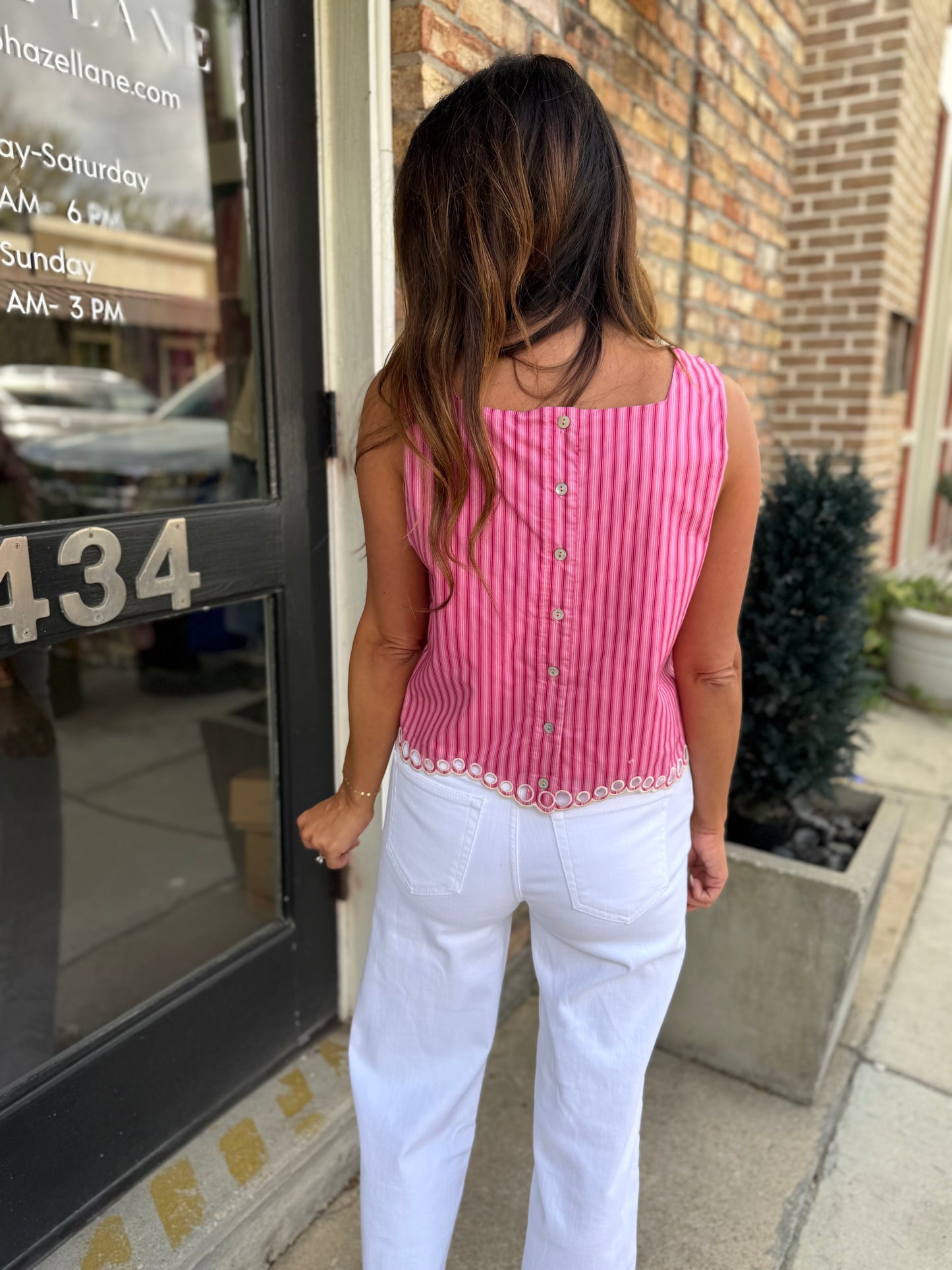 Striped Eyelet Top- Pink