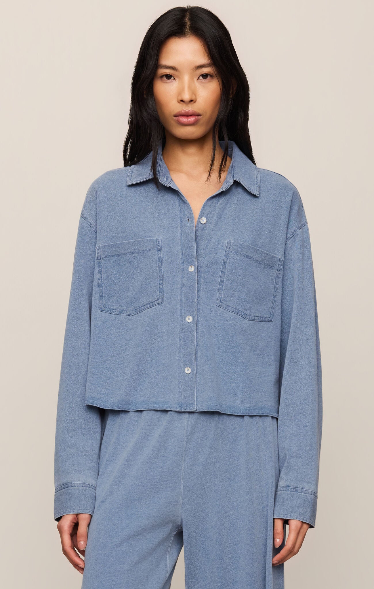Z Supply Cropped Reese Button Up- Santorini Indigo