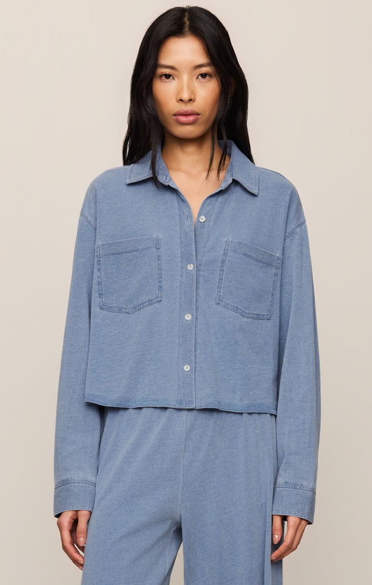Z Supply Cropped Reese Button Up- Santorini Indigo