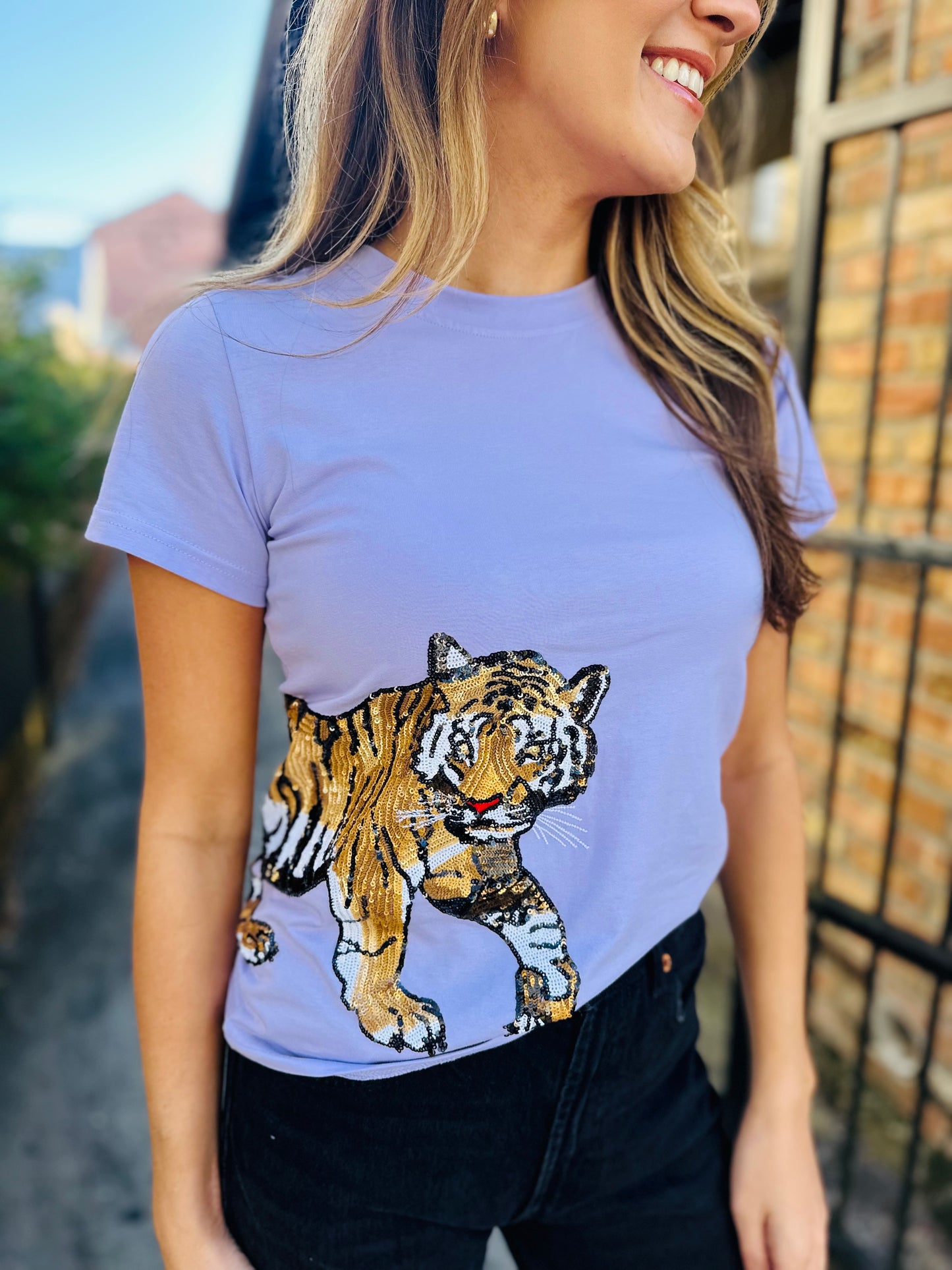 Tiger Wrap Around Tee- Lavender