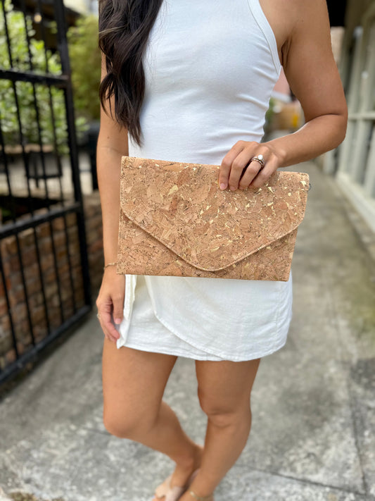 Cork Envelope Clutch-Natural