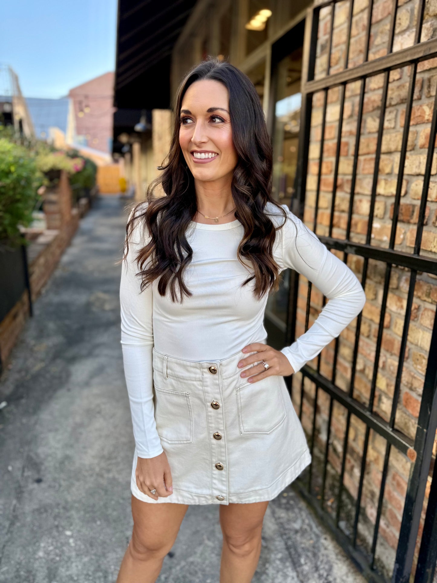 Patch Pocket Denim Skirt- Ivory