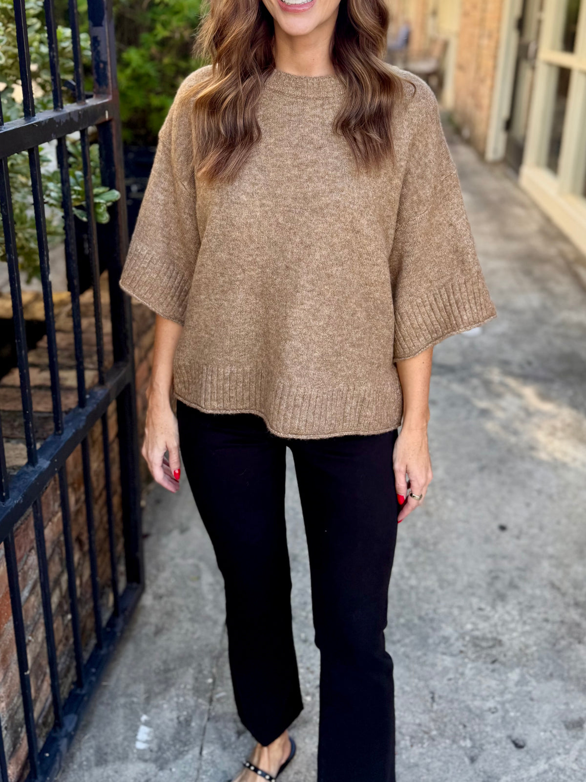 Fallow Flared Sweater Top- Camel