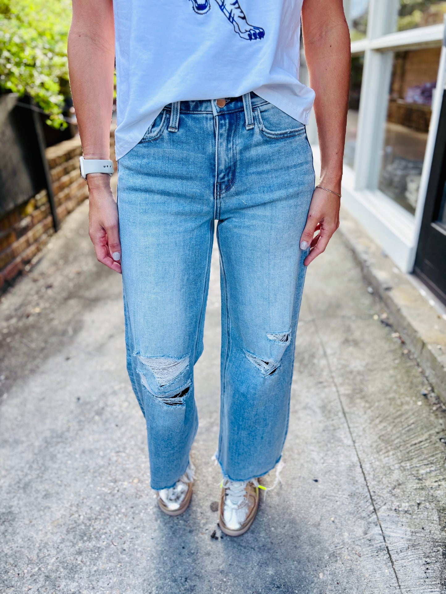 Surf Rider HR Distressed Wide Leg Denim