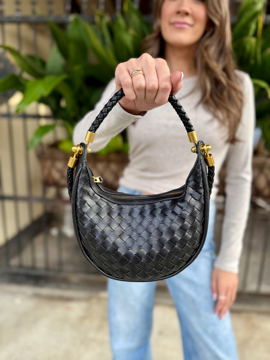 Keely Mini Woven Hobo- Black