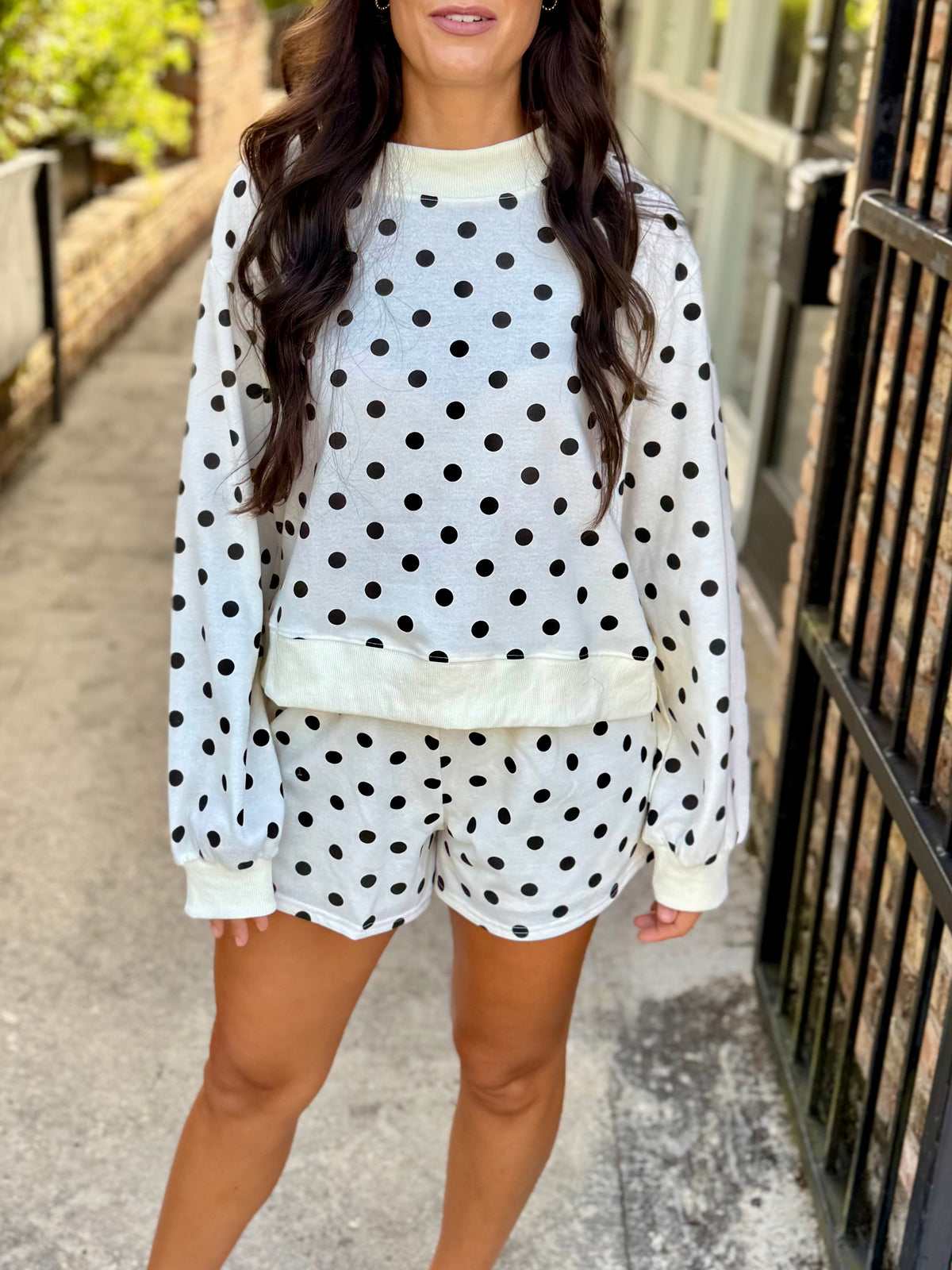 Polka Dot Mock Sweatshirt Top