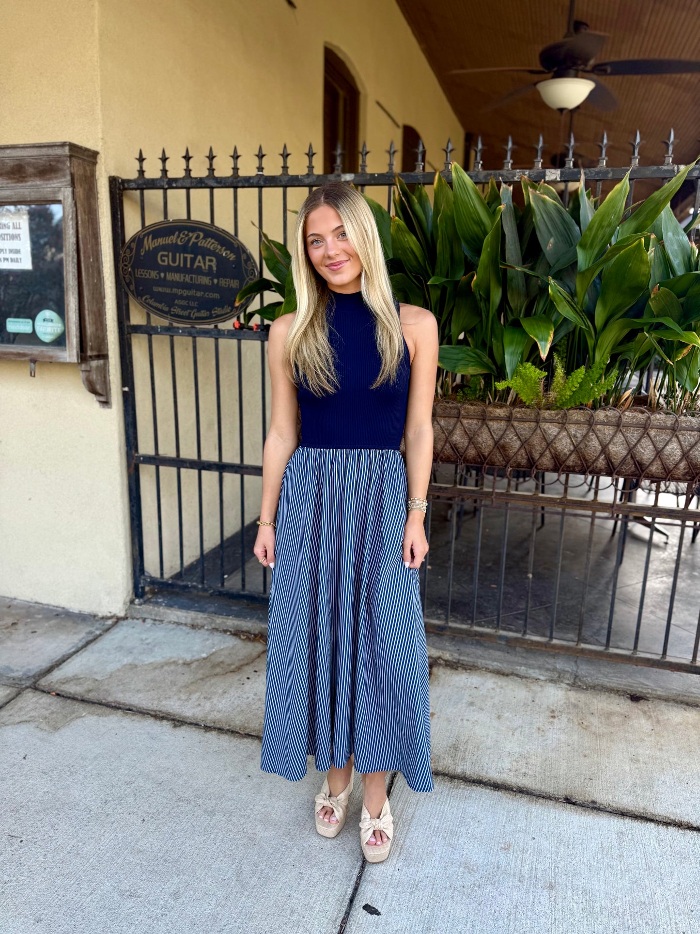 Hunter Maxi Mock Neck- Navy/White Stripe