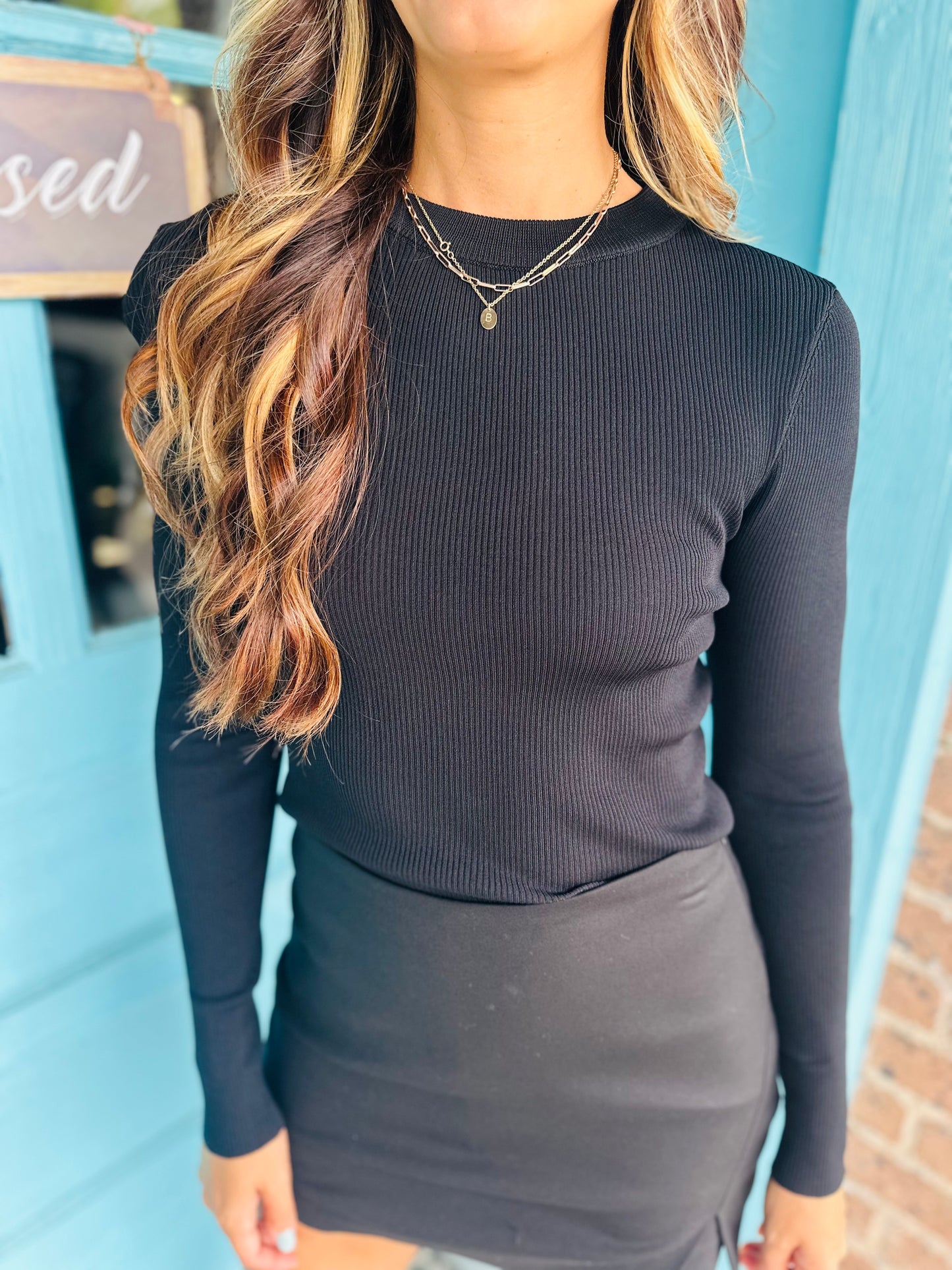 Rhett Ribbed Basic Top-Black