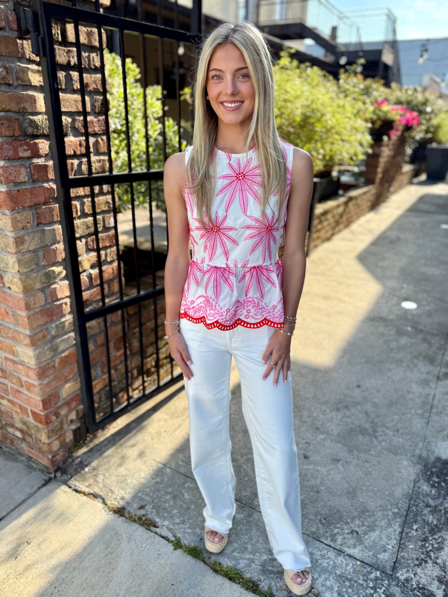 Becky Embroidery Peplum Top- Pink