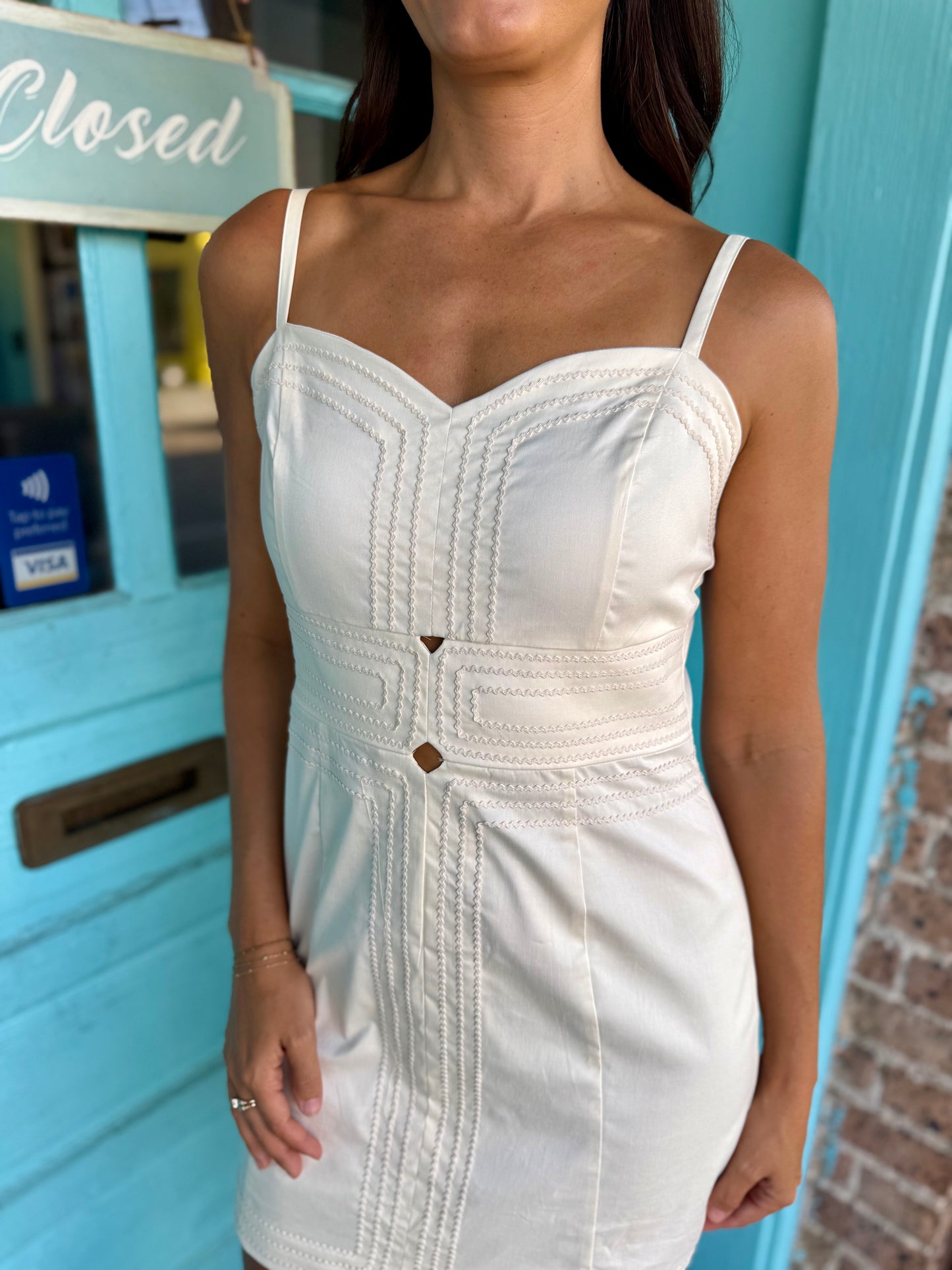 Lina Contrast Mini Dress- Cream