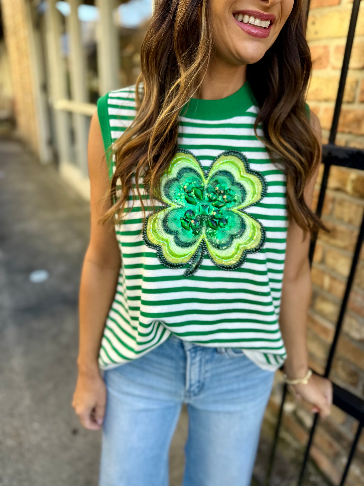 Queen Striped Shamrock Knit Tank