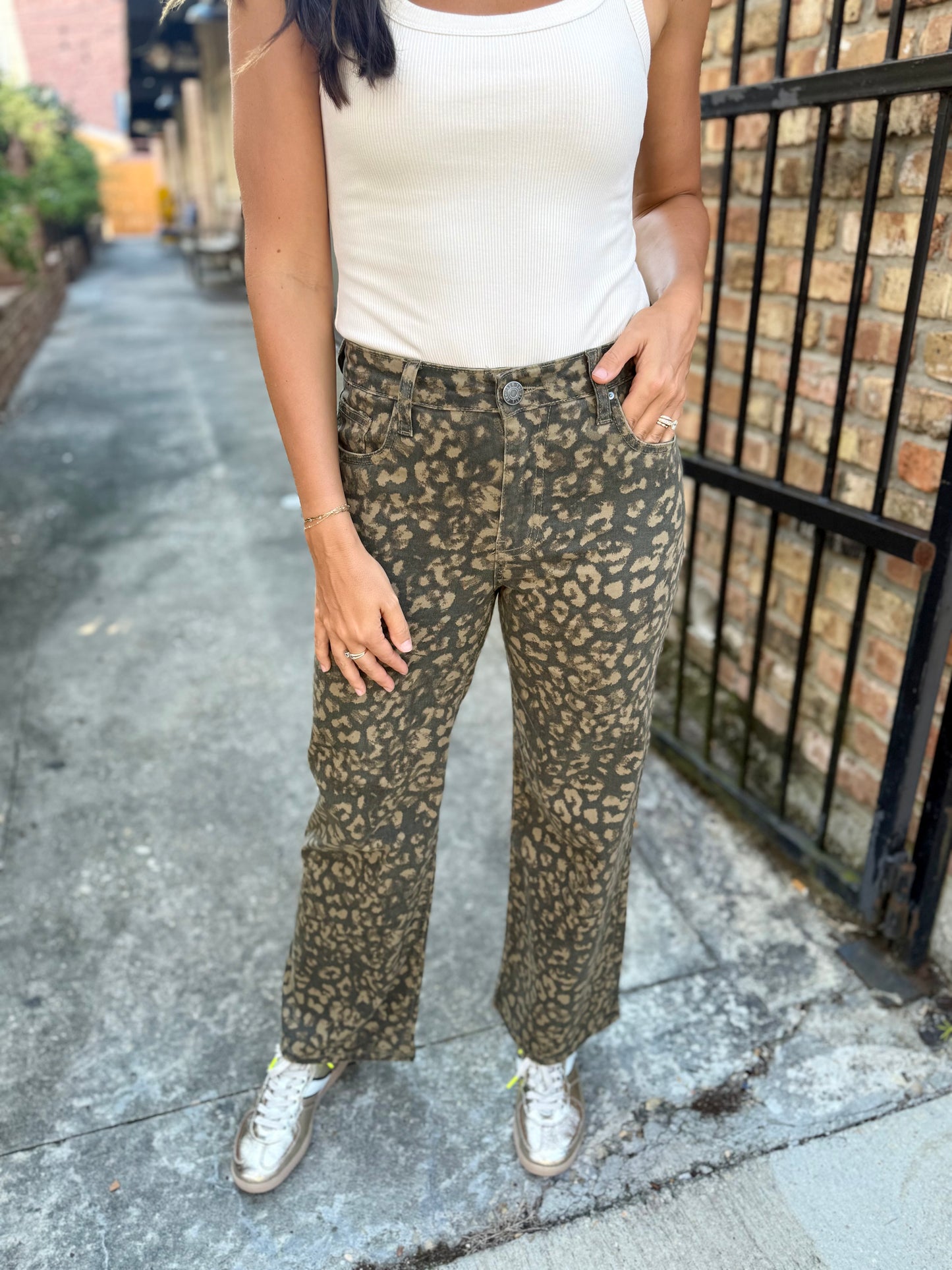 Meg (Wood) HR Wide Leg Denim- Leopard