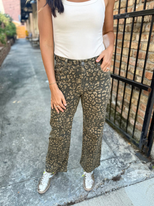 Meg (Wood) HR Wide Leg Denim- Leopard