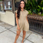 Seedling Contrast Stitch Romper- Khaki Ivory