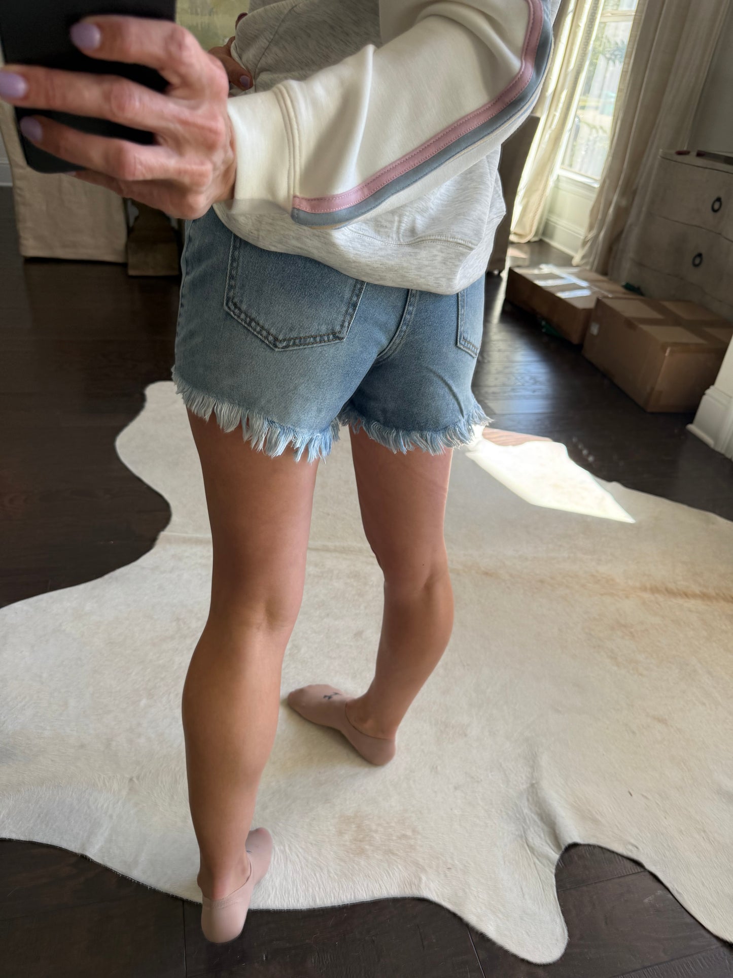 Boxy Denim Shorts- Med Blue