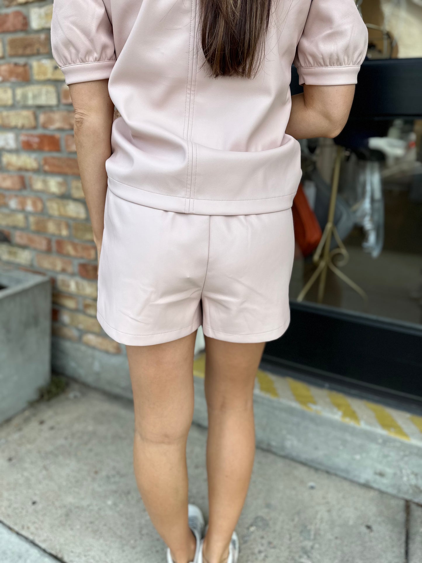 Record Faux Leather Shorts- Rose Taupe