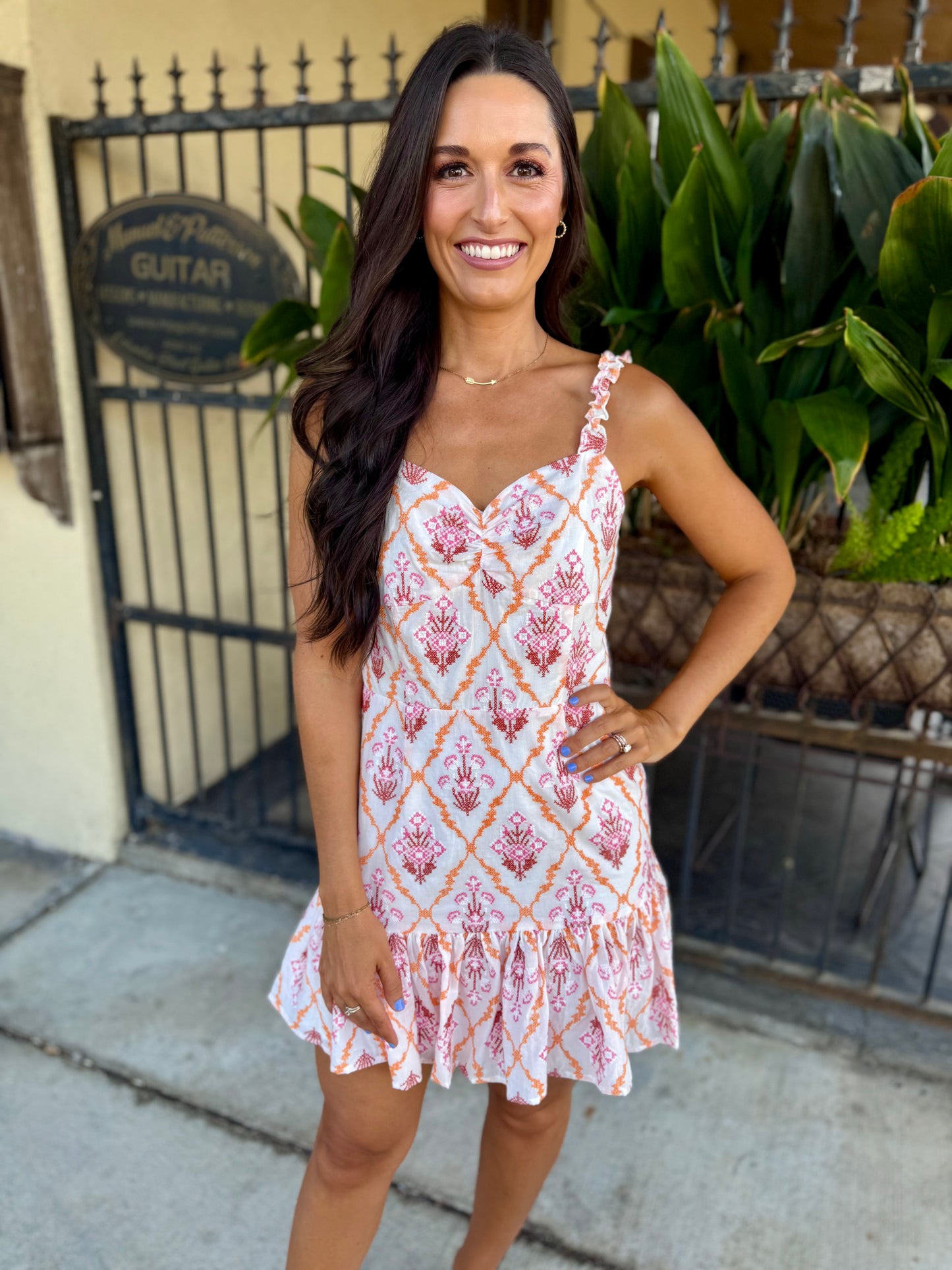 Mina Embroidery Mini Dress- White Combo