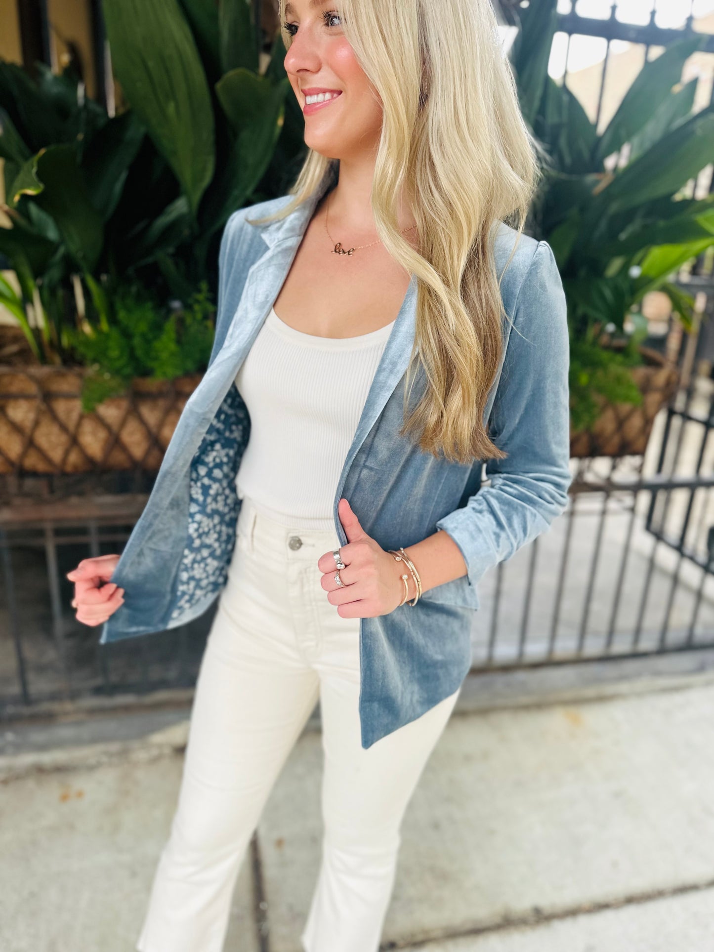 Ashley Velvet Blazer- Dusty Blue