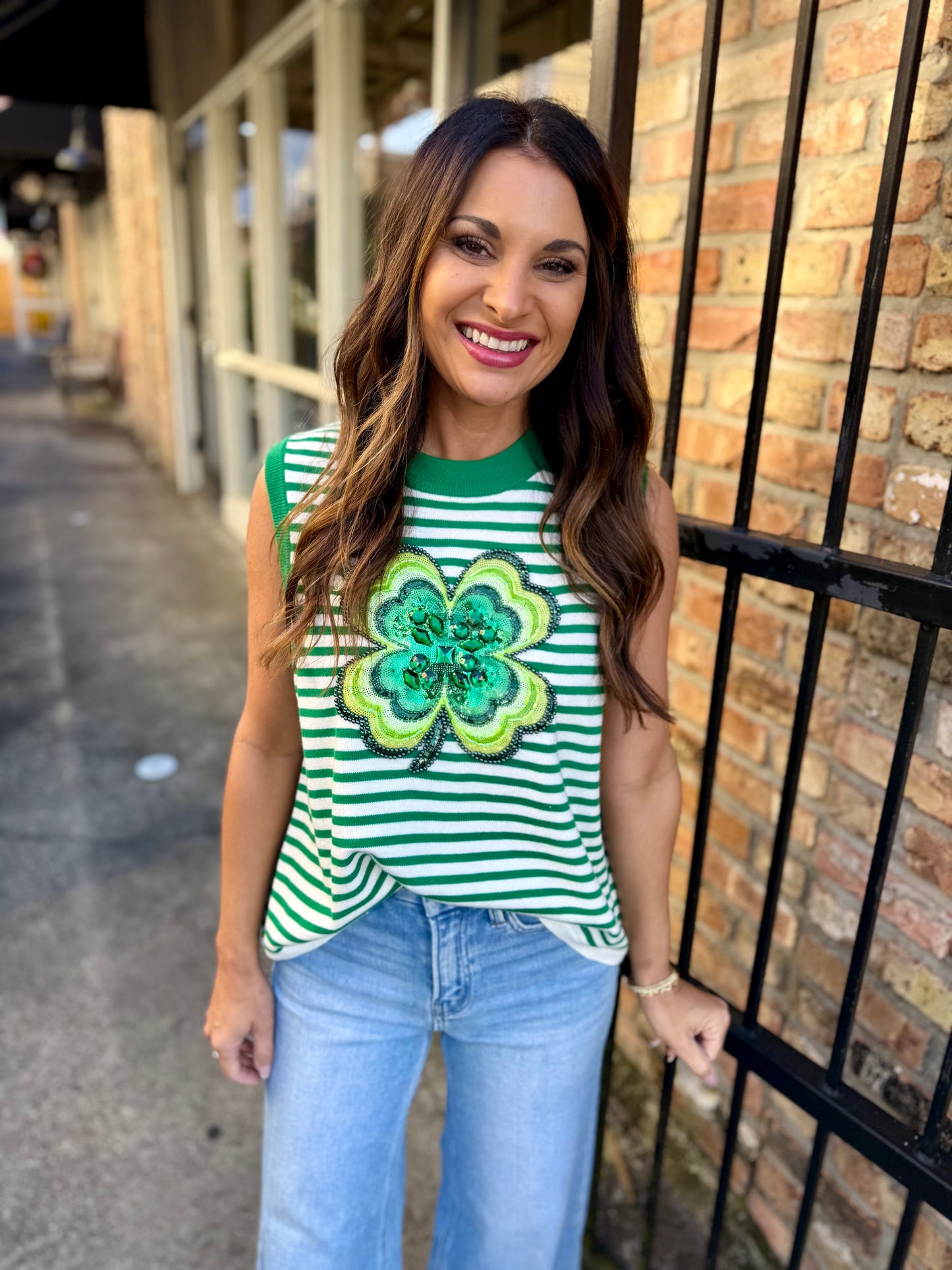 Queen Striped Shamrock Knit Tank