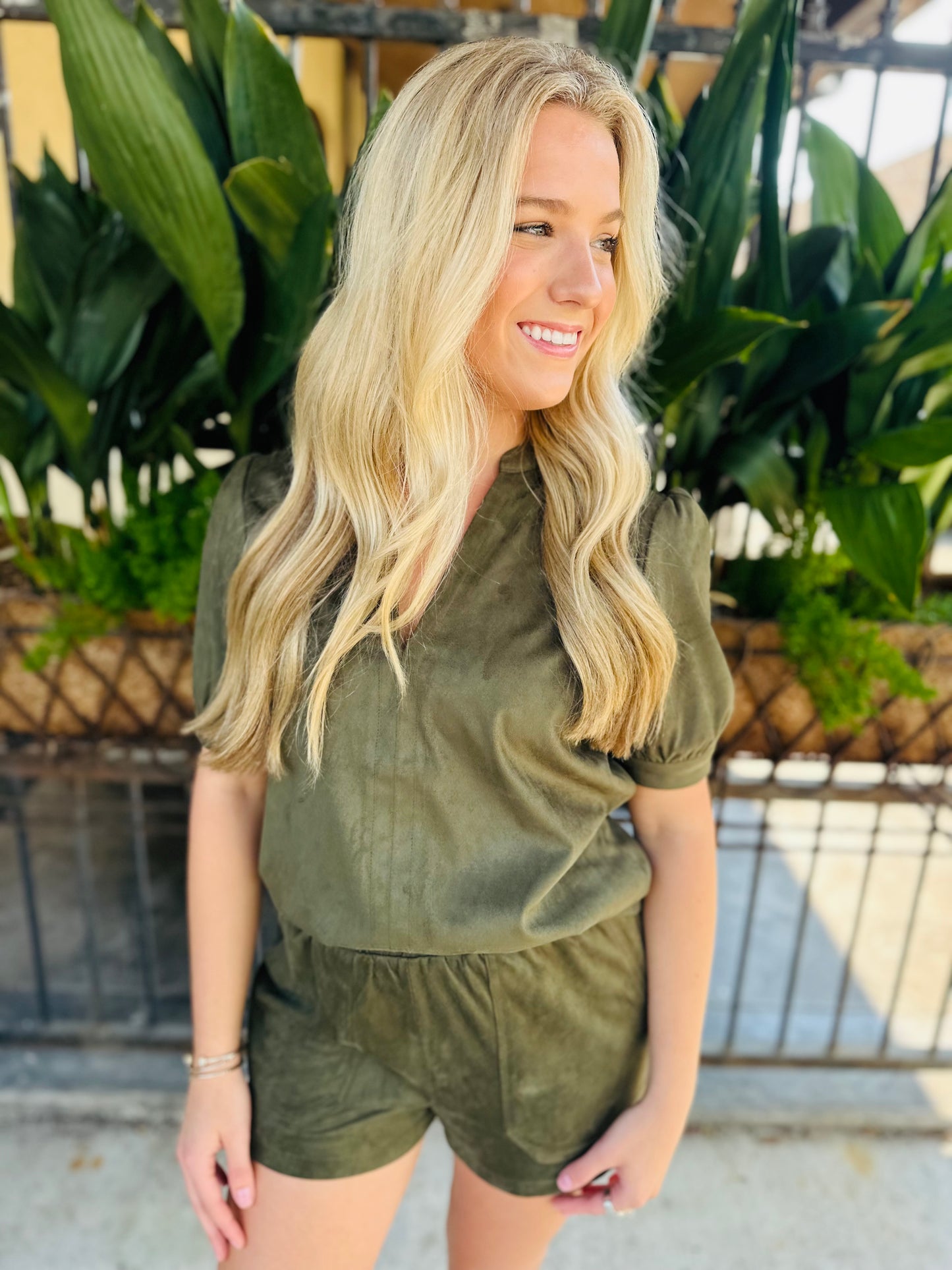 Jane Suede Top- Olive Night