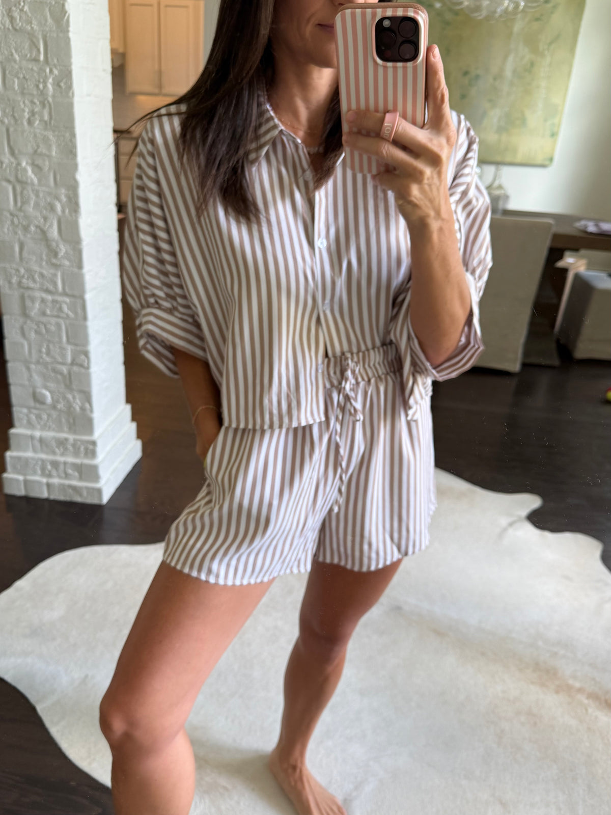 Ferrara Striped 2 PC SET- Mocha/White