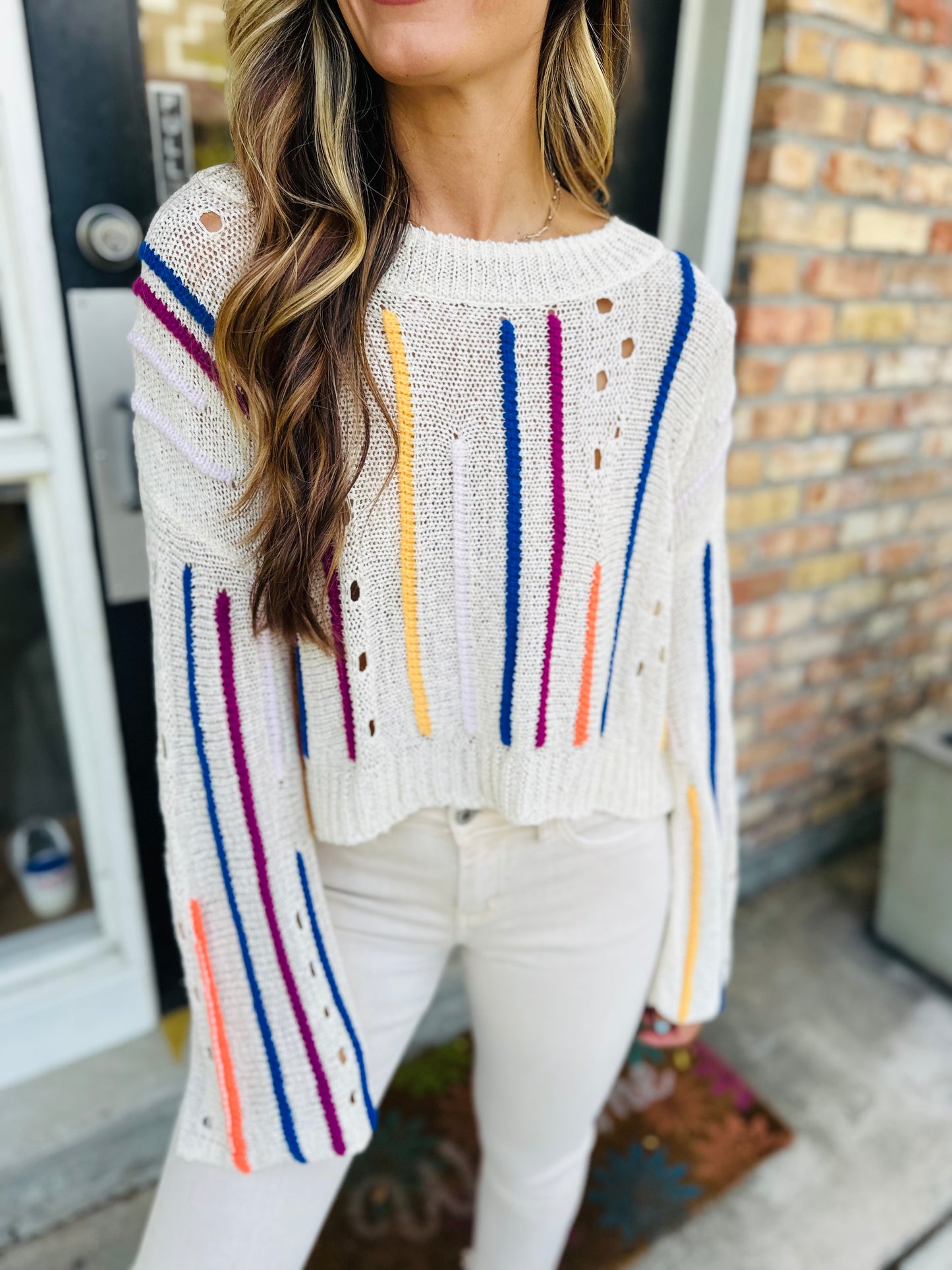 Sheer Striped Sweater- Natural