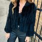 Rosa Faux Rabbit Fur Jacket- Black