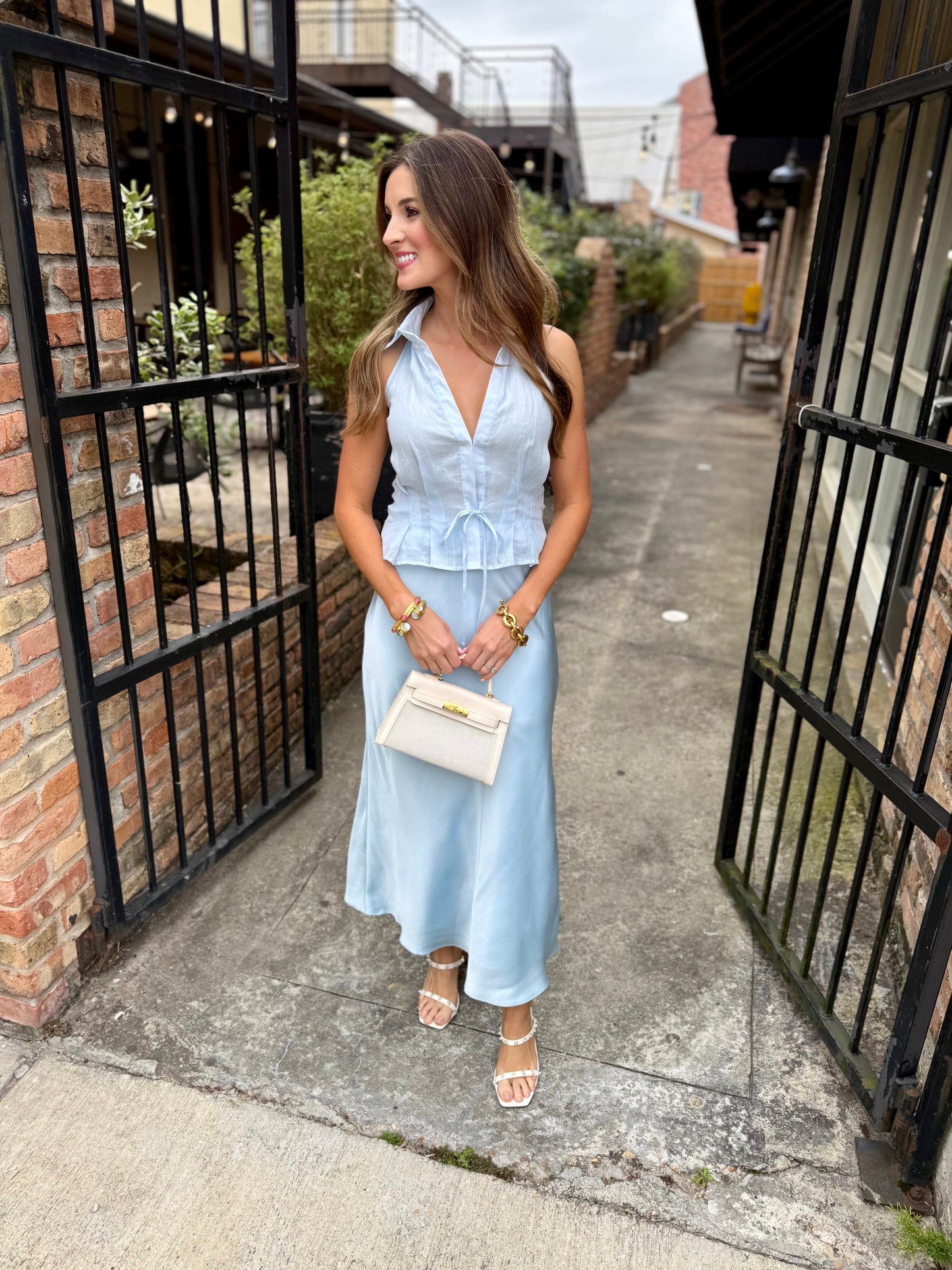 Nancy Collared Halter- Light Blue