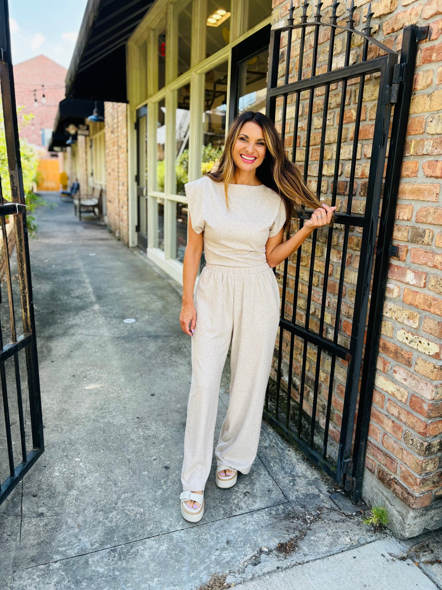 Cindy Strong Knit Top- Oatmeal