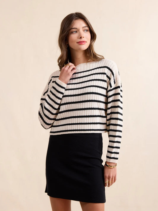 Rosalind Striped Crop Sweater- Cream/Black