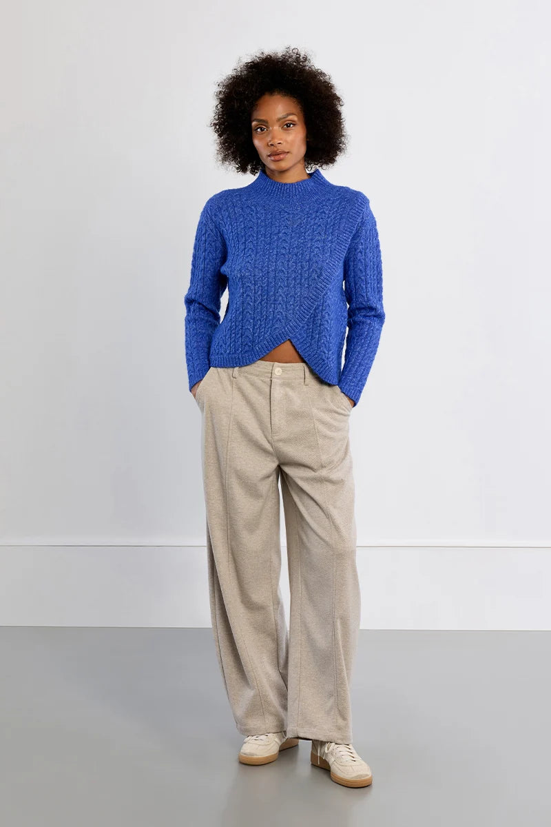 Asymmetrical Cable Sweater- Royal Blue