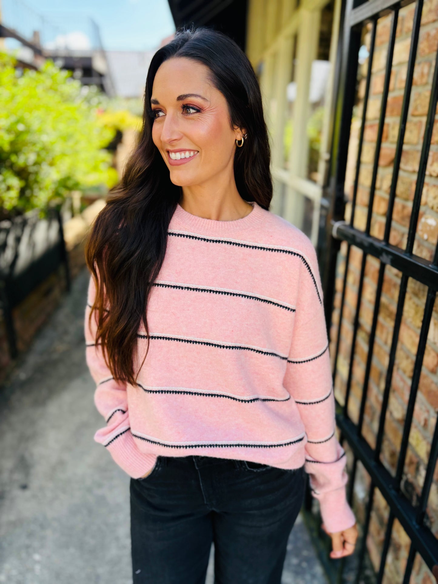 Specht Striped Crewneck Sweater- Pink