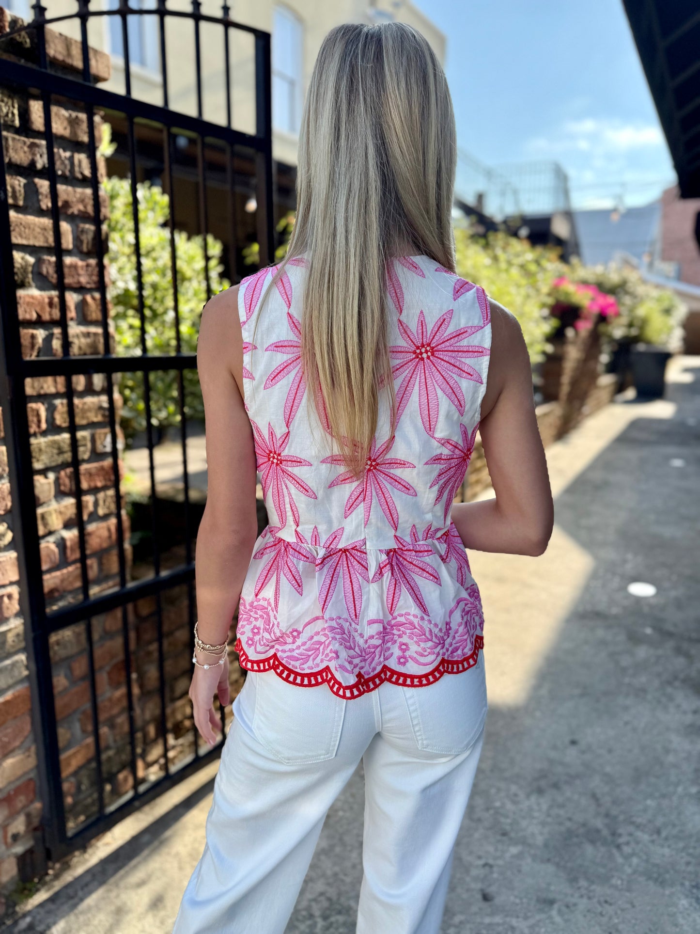 Becky Embroidery Peplum Top- Pink