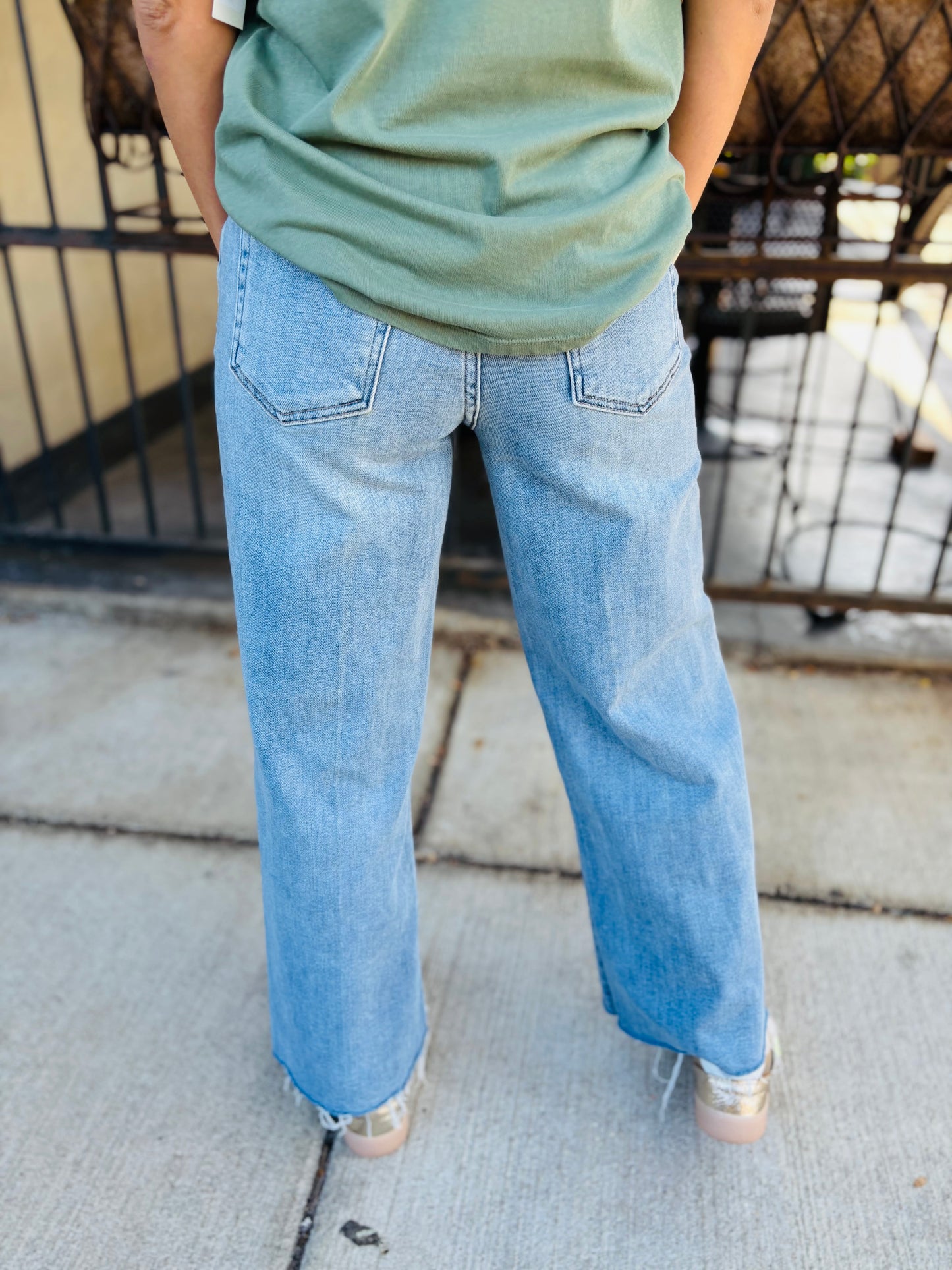 Blakely Slim Wide Leg Denim- Medium Denim