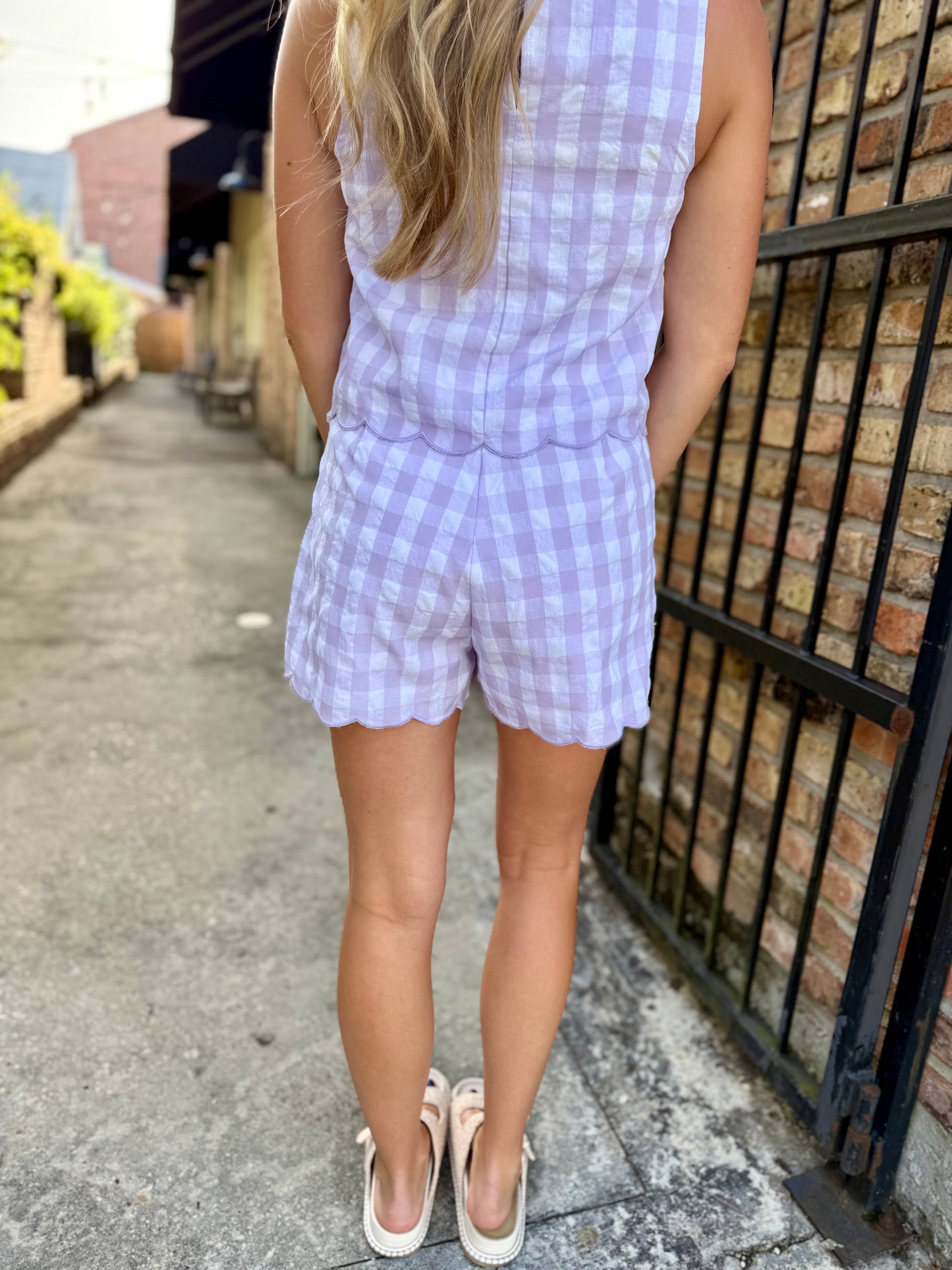 Garrett Gingham Top- Lavender/White
