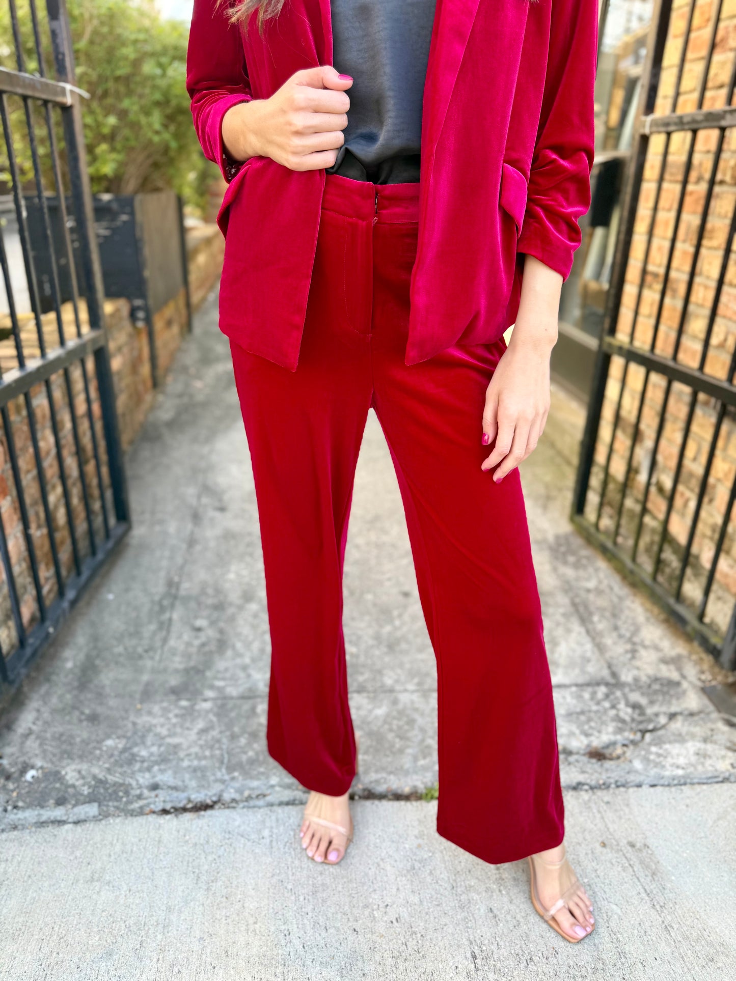 Ashley Velvet Blazer-Red