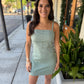 Alexa Contrast Stretch Denim Mini Dress- Mint