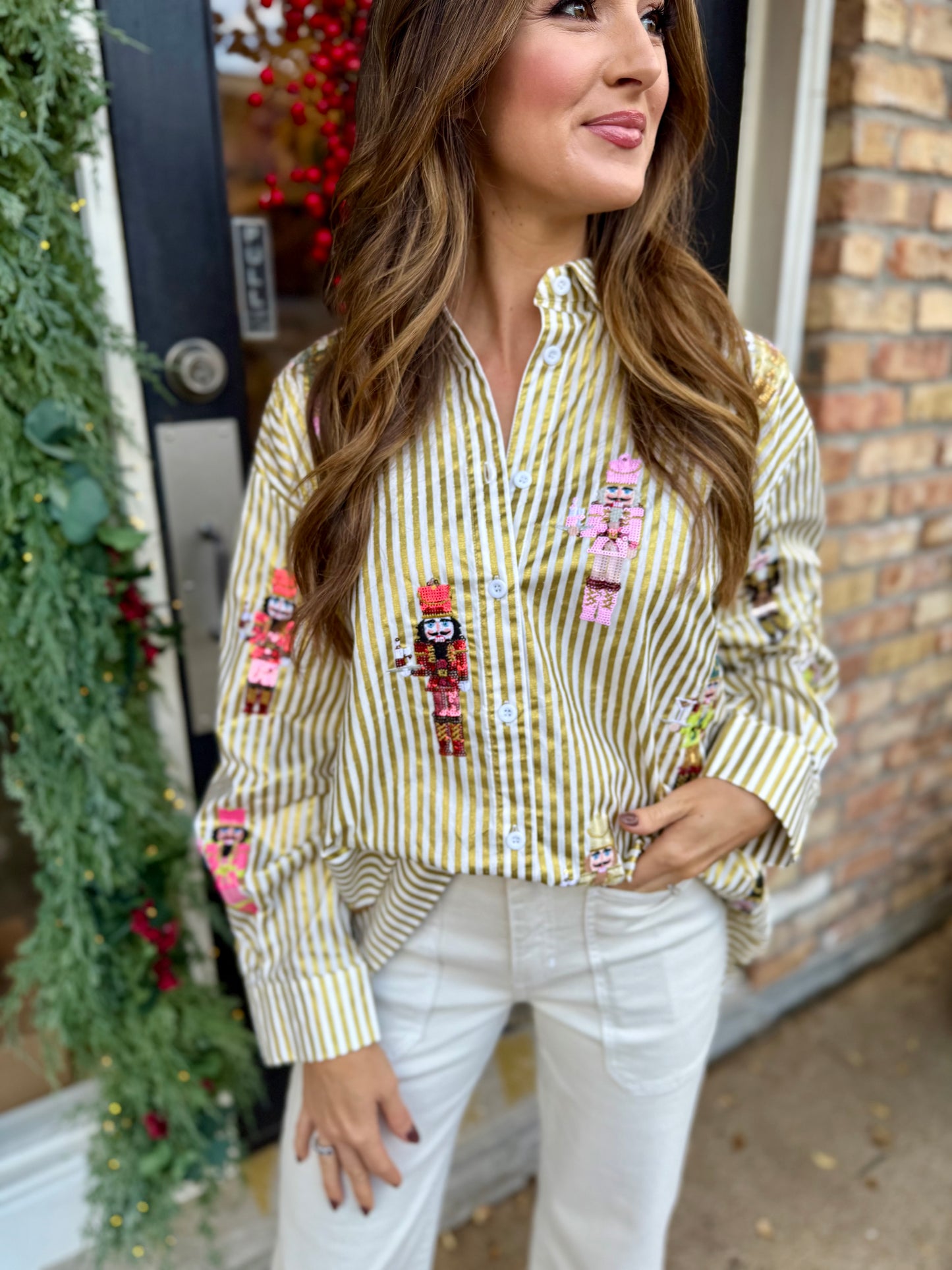 Nutcracker Button Up Top- Gold