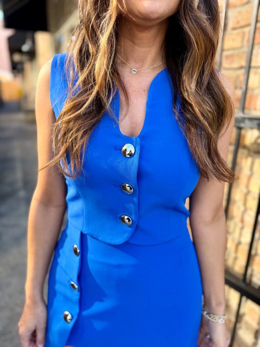 Crepe Wavy Cutout Vest- Royal