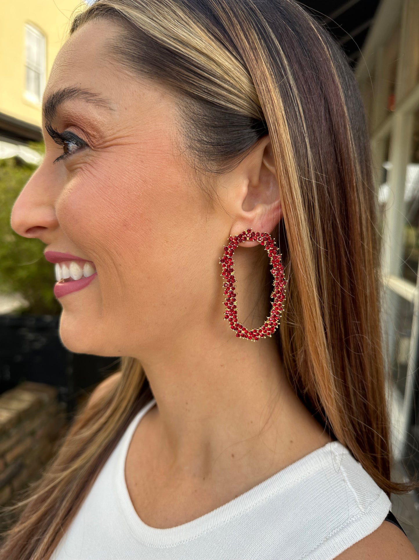 Crystal Garland Earrings- Red